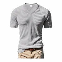 MEN'S CORDUROY V-NECK SHORT- SLEEVE  T-SHIRT