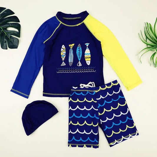 BOY'S CARTOON SWIMWEAR 3PCS SET