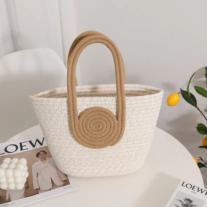 LADIES HOLIDAY BEACH COTTON WOVEN STRAW HANDBAG