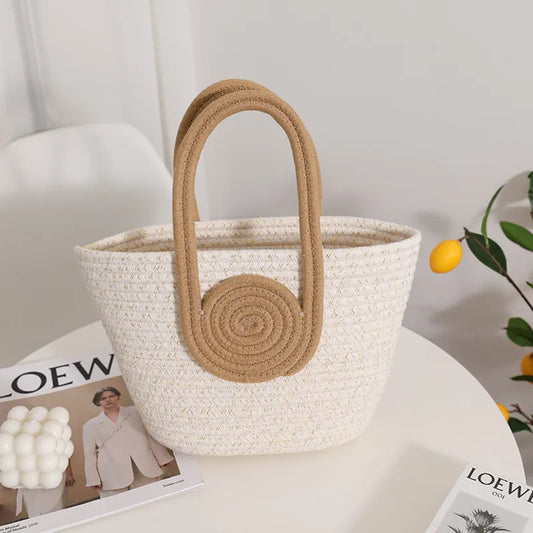 LADIES HOLIDAY BEACH COTTON WOVEN STRAW HANDBAG