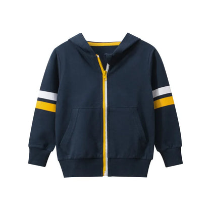 BOY'S STRIPE LONG SLEEVE ZIPPER HOODED JACKET