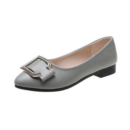 LADIES POINTED TOE PU SLIP-ON LOAFERS