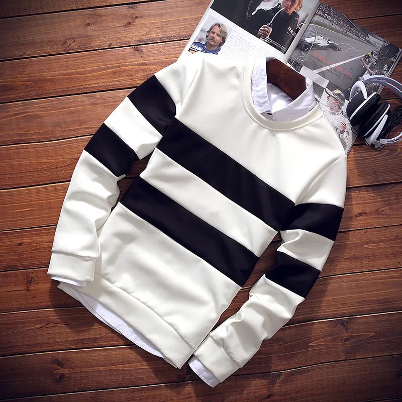 MEN'S LONG SLEEVE ROUND NECK STRIPE SWEATSHIRT