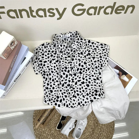 BOY'S LEOPARD SHORT -SLEEVE  SHIRT