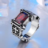 MEN'S CROSS BLACKSTONE STEEL RING