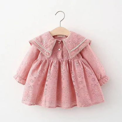 GIRL'S CASUAL TINY FLOWER LONG SLEEVE DRESS