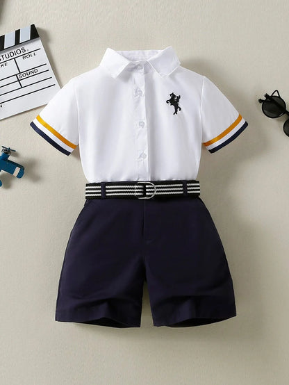 BOY'S LAPEL SHORT SLEEVE AND SHORTS 2PCS SET