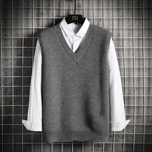 MEN'S V NECK SOLID COLOR KNITTED VEST