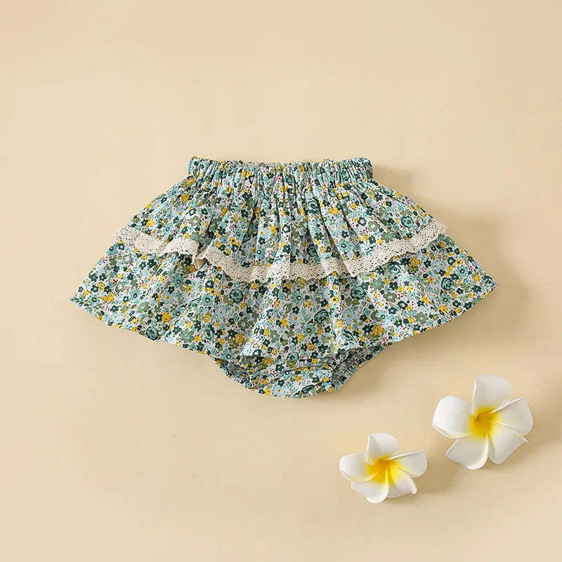 BABY GIRL'S FLORAL RUFFLED SKIRTS WITH LACE
