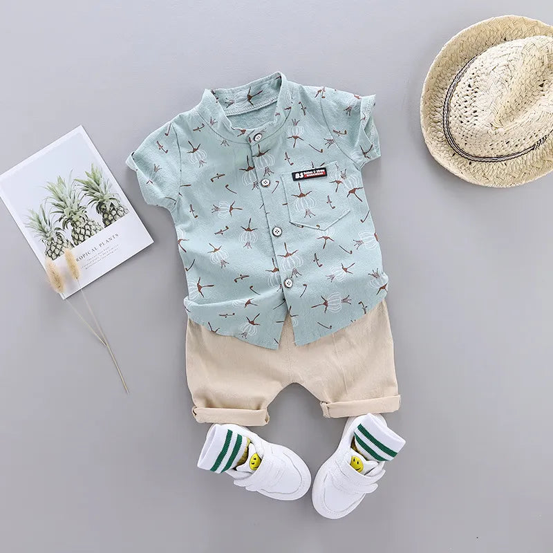 BABY BOY'S SHORT SLEEVE PRINTED SHIRT AND SHORTS SET