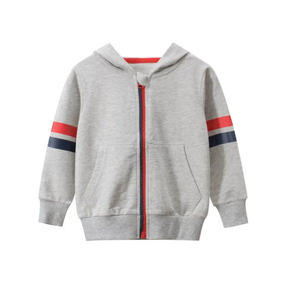 BOY'S STRIPE LONG SLEEVE ZIPPER HOODED JACKET