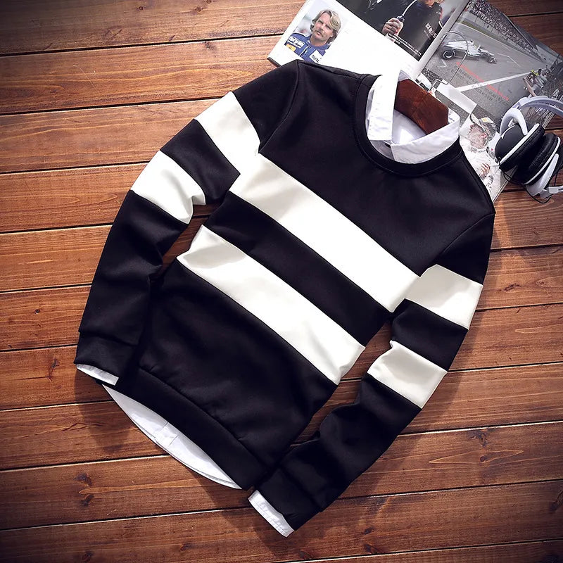 MEN'S LONG SLEEVE ROUND NECK STRIPE SWEATSHIRT