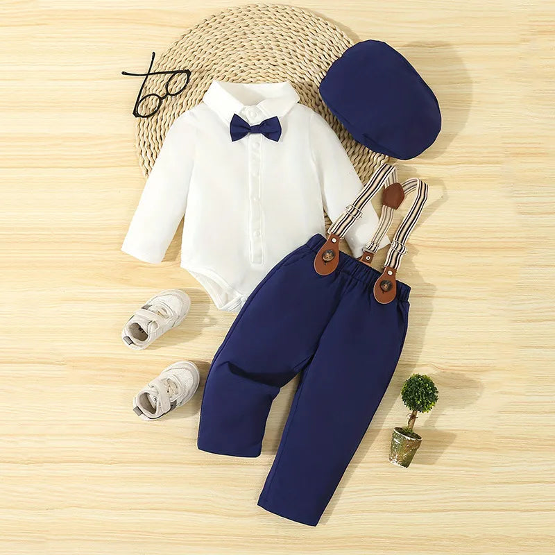 BOY'S ROMPER PANTS AND HAT 3PCS SET