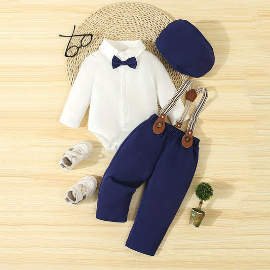 BOY'S ROMPER PANTS AND HAT 3PCS SET