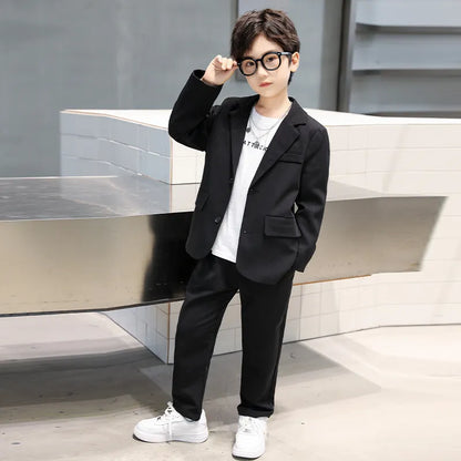 BOY'S BLAZER LONG SLEEVE LAPEL COAT TROUSERS SET
