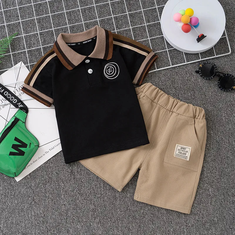 BABY BOY'S SHORT SLEEVE POLO T-SHIRT AND SHORTS 2PCS SET