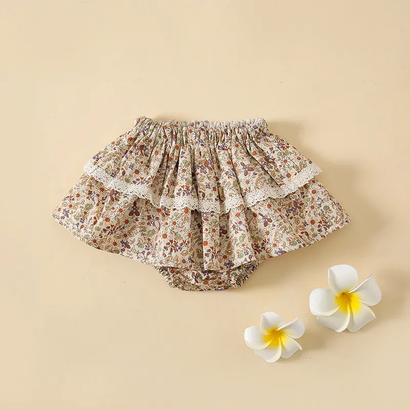 BABY GIRL'S FLORAL RUFFLED SKIRTS WITH LACE