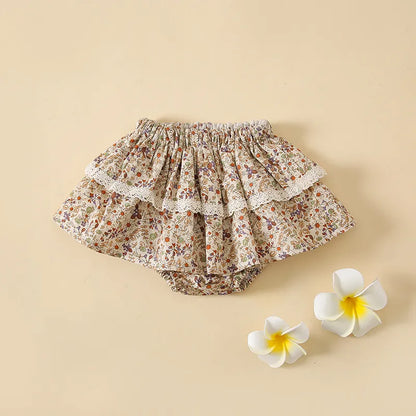 BABY GIRL'S FLORAL RUFFLED SKIRTS WITH LACE