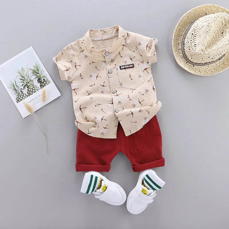 BABY BOY'S SHORT SLEEVE PRINTED SHIRT AND SHORTS SET