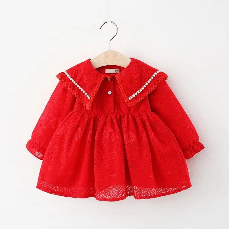 GIRL'S CASUAL TINY FLOWER LONG SLEEVE DRESS