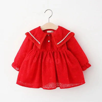 GIRL'S CASUAL TINY FLOWER LONG SLEEVE DRESS