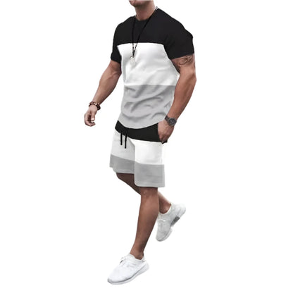 MEN'S CASUAL SHORT SLEEVE ROUND NECK T-SHIRT SHORTS 2PCS SET