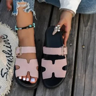 LADIES FASHION BUCKLE SLIPPERS