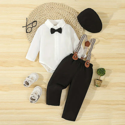 BOY'S ROMPER PANTS AND HAT 3PCS SET