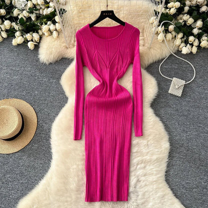 LADIES LONG-SLEEVE KNITTED DRESS