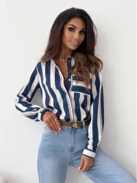 LADIES V-NECK LONG SLEEVE SHIRT BLOUSE