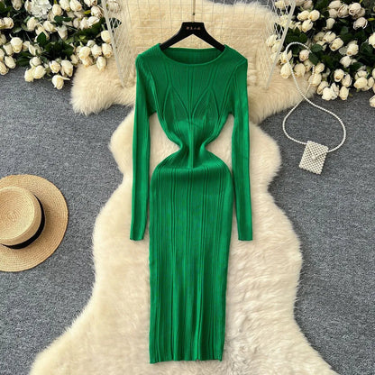 LADIES LONG-SLEEVE KNITTED DRESS