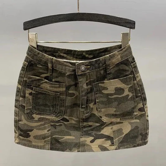 LADIES RETRO CAMOUFLAGE DENIM SKIRT