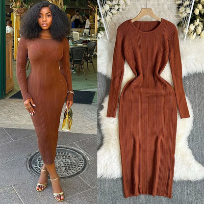 LADIES LONG-SLEEVE KNITTED DRESS