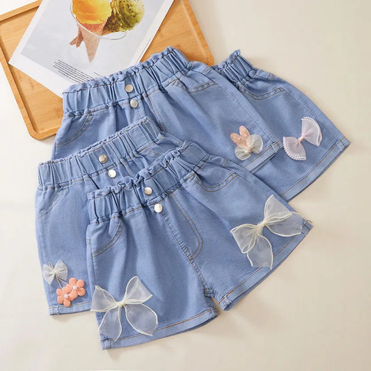 GIRL'S BOW DENIM SHORTS