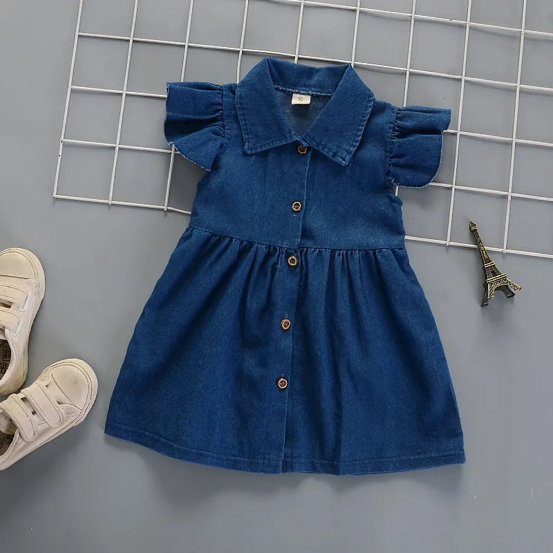 BABY GIRL'S RUFFLED DENIM DRESS