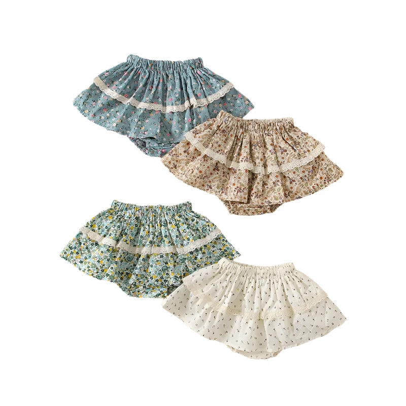 BABY GIRL'S FLORAL RUFFLED SKIRTS WITH LACE