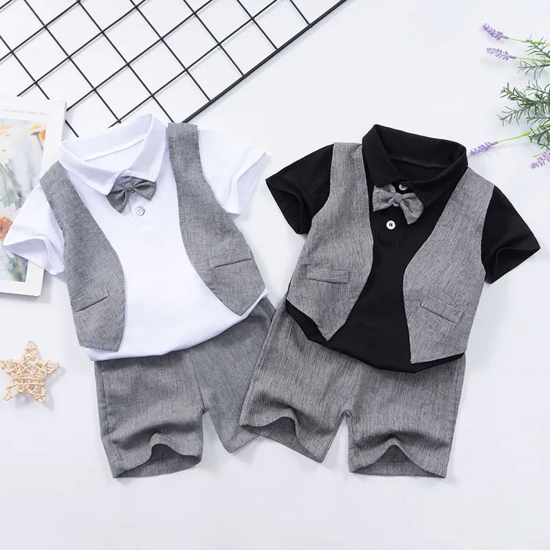 BABY BOY'S SHORT SLEEVE BOWKNOT T-SHIRT AND SHORTS 2PCS SET