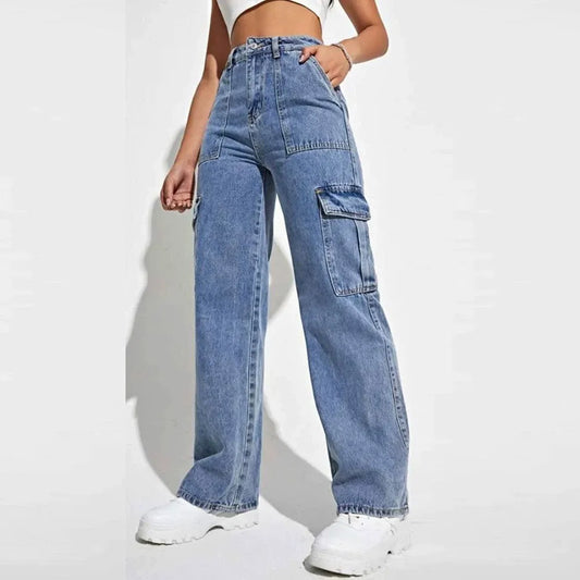 LADIES MULTI-POCKET WIDE LEG JEANS