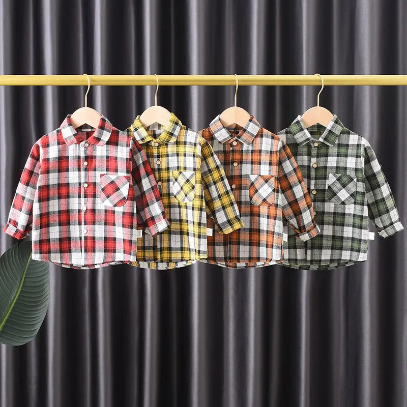 BOY'S LONG SLEEVE PLAID PRINT SHIRT