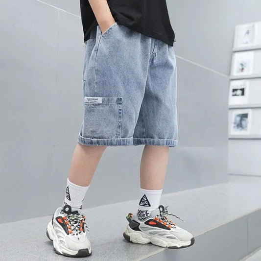 BOY'S POCKET ELASTIC WAIST DENIM SHORTS