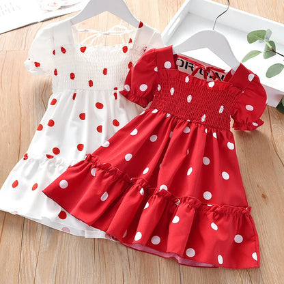 GIRL'S CASUAL SHORT SLEEVE DOT PRINT DRESS