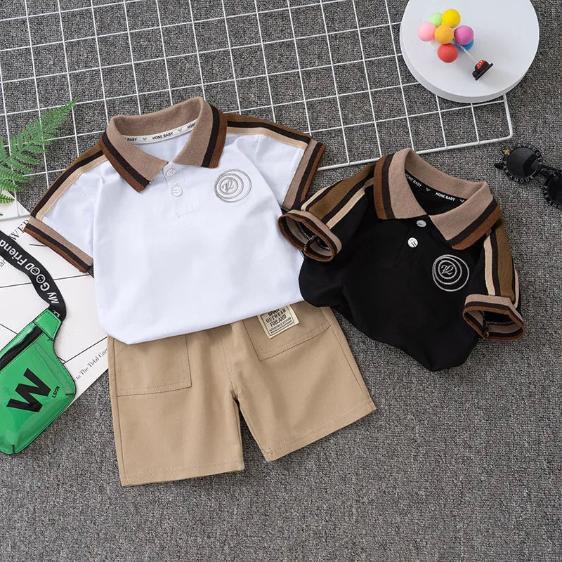 BABY BOY'S SHORT SLEEVE POLO T-SHIRT AND SHORTS 2PCS SET