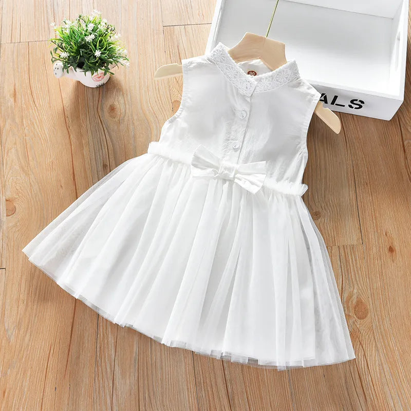 GIRL'S BOW SLEEVELESS MESH DRESS