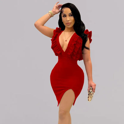 LADIES RUFFLED MINI BODYCON DRESS