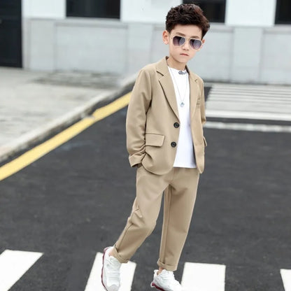 BOY'S BLAZER LONG SLEEVE LAPEL COAT TROUSERS SET