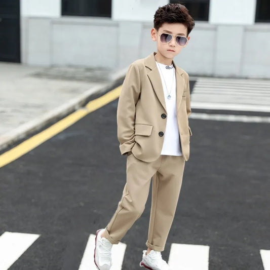 BOY'S BLAZER LONG SLEEVE LAPEL COAT TROUSERS SET