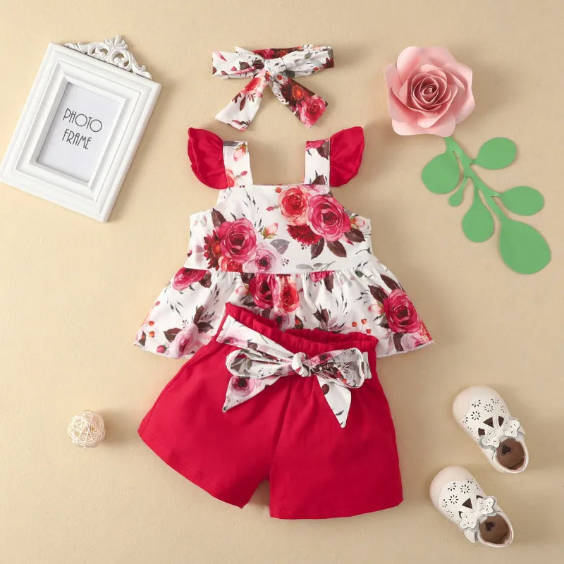 BABY GIRL'S SLEEVELESS FLORAL TOP AND SHORTS 2PCS SET