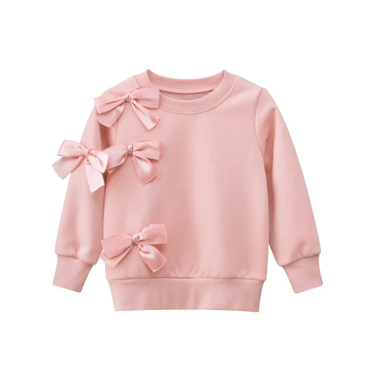 GIRL'S CASUAL BOW LONG SLEEVE ROUND NECK SWEATER