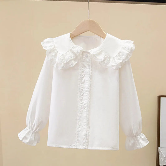 GIRL'S RUFFLED LACE LONG-SLEEVE BLOUSE