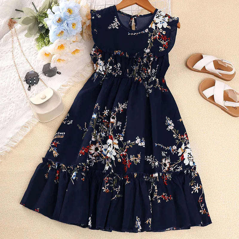 GIRL'S SLEEVELESS FLOWER PRINCESS DRESS